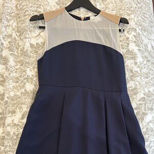 3.1 Phillip Lim Silk Navy and Beige Color Block Dress - Size 6